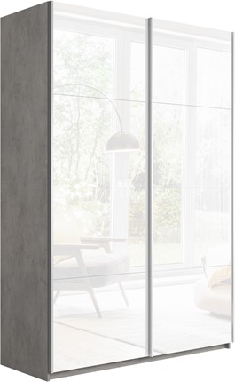 Шкаф 2-х створчатый Прайм (Белое стекло/Белое стекло) 1600x570x2300, бетон в Магадане - изображение