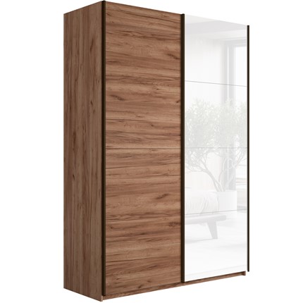 Шкаф 2-х створчатый Прайм (ДСП/Белое стекло) 1200x570x2300, Крафт табачный в Магадане - изображение