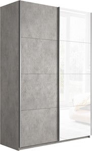 Шкаф 2-х створчатый Прайм (ДСП/Белое стекло) 1400x570x2300, бетон в Магадане - предосмотр