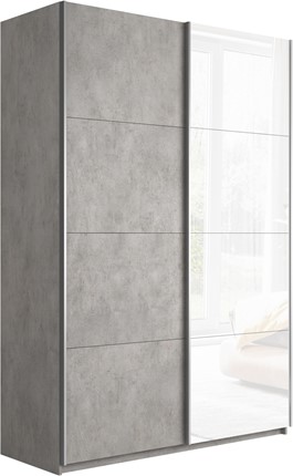 Шкаф 2-х створчатый Прайм (ДСП/Белое стекло) 1400x570x2300, бетон в Магадане - изображение