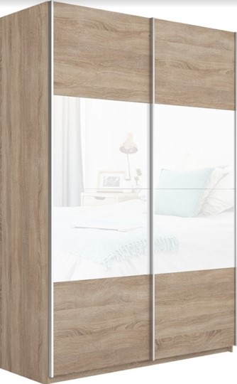Шкаф 2-х дверный Прайм (ДСП/Белое стекло) 1600x570x2300, дуб сонома в Магадане - изображение 4