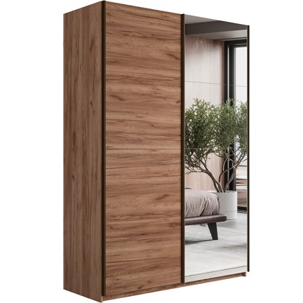 Шкаф 2-х дверный Прайм (ДСП/Зеркало) 1400x570x2300, Крафт табачный, 000039536 в Магадане - изображение