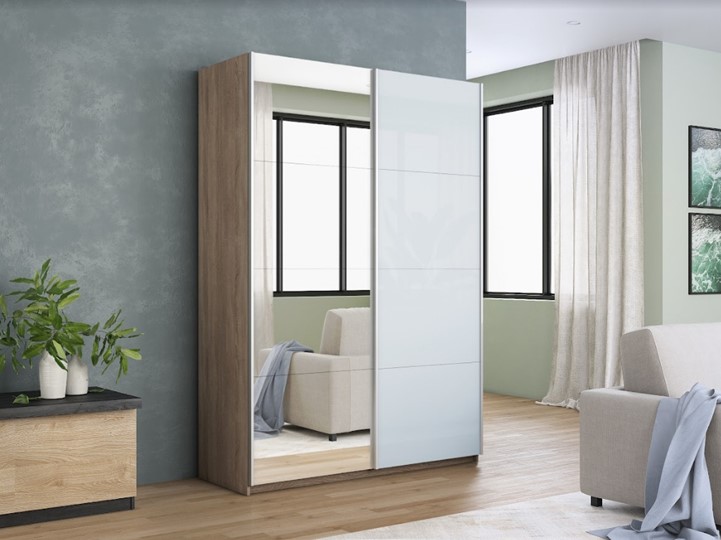Шкаф 2-створчатый Прайм (Зеркало/Белое стекло) 1200x570x2300, дуб сонома в Магадане - изображение 6