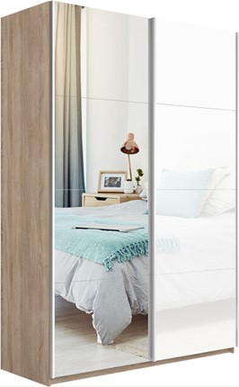 Шкаф 2-створчатый Прайм (Зеркало/Белое стекло) 1200x570x2300, дуб сонома в Магадане - изображение