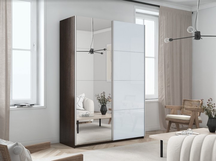 Шкаф 2-дверный Прайм (Зеркало/Белое стекло) 1200x570x2300, венге в Магадане - изображение 6