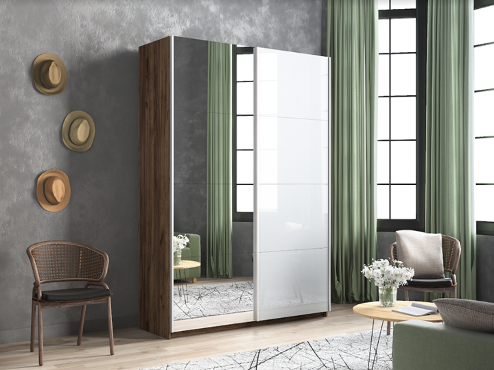 Шкаф 2-дверный Прайм (Зеркало/Белое стекло) 1600x570x2300, Крафт табачный в Магадане - изображение 5