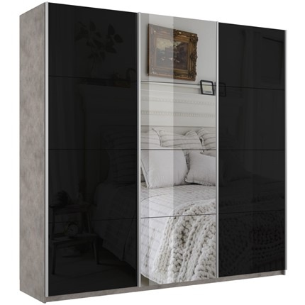 Шкаф 3-х створчатый Широкий Прайм (2 Стекла Черных / Зеркало) 2400x570x2300, Бетон в Магадане - изображение
