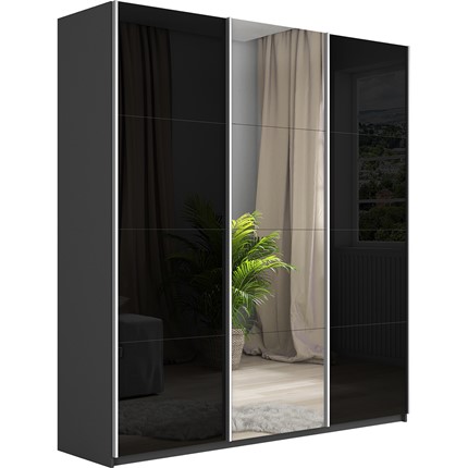 Шкаф 3-створчатый Широкий Прайм (2 Стекла Черных / Зеркало) 2400x570x2300, Серый диамант в Магадане - изображение