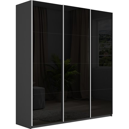 Шкаф 3-створчатый Широкий Прайм (Черное стекло) 2400x570x2300,  Серый диамант в Магадане - изображение