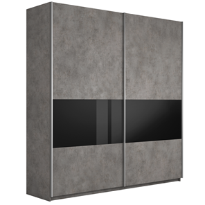 Шкаф 2-х створчатый Широкий Прайм (ДСП / Черное стекло) 2200x570x2300, Бетон в Магадане - предосмотр