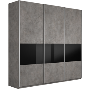 Шкаф трехдверный Широкий Прайм (ДСП / Черное стекло) 2400x570x2300, Бетон в Магадане