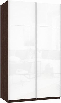 Шкаф 2-х створчатый Прайм (Белое стекло/Белое стекло) 1600x570x2300, венге в Магадане - изображение