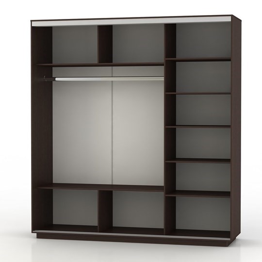 Шкаф 3-х створчатый Экспресс (ДСП/Зеркало/ДСП) со стеллажом, 2100х600х2200, шимо светлый в Магадане - изображение 1