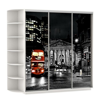 Шкаф 3-х створчатый Экспресс, со стеллажом, 2400х600х2200, Ночной Лондон/белый снег в Магадане - изображение