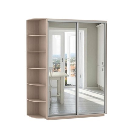 Шкаф 2-дверный Хит (2 зеркала) со стеллажом, 1500x600x2200, дуб молочный в Магадане - изображение