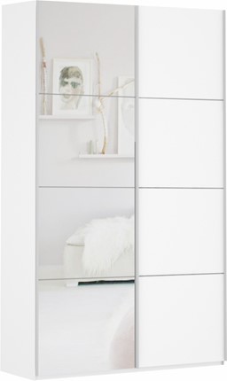 Шкаф Прайм (ДСП/Зеркало) 1200x570x2300, белый снег в Магадане - изображение