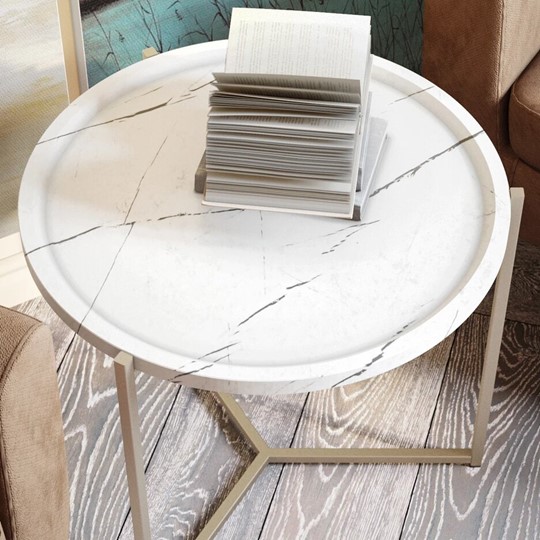 Круглый столик Бруно, белый мрамор/титан в Магадане - изображение 3