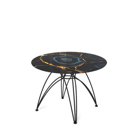 Круглый столик SHT-S112 / SHT-TT32 60 стекло/МДФ (титановый кварц/черный муар) в Магадане - изображение