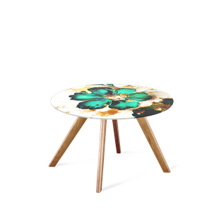 Круглый столик SHT-S39 / SHT-TT32 60 стекло/МДФ (малахитово зеленый/светлый орех) в Магадане - предосмотр