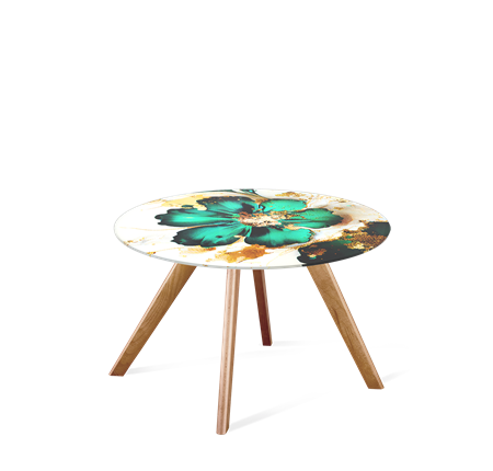 Круглый столик SHT-S39 / SHT-TT32 60 стекло/МДФ (малахитово зеленый/светлый орех) в Магадане - изображение