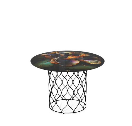 Столик круглый SHT-TU49 / SHT-TT32 60 стекло/МДФ (ночной цветок/черный муар) в Магадане - изображение
