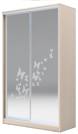 Шкаф 2-х дверный 2200х1500х420 два зеркала, "Бабочки" ХИТ 22-4-15-66-05 Ясень Дуб Млечный в Магадане - изображение