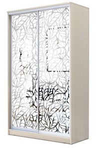 Шкаф 2-х дверный 2200х1200х420 два зеркала, "Листья" ХИТ 22-4-12-66-17 Дуб молочный в Магадане - предосмотр