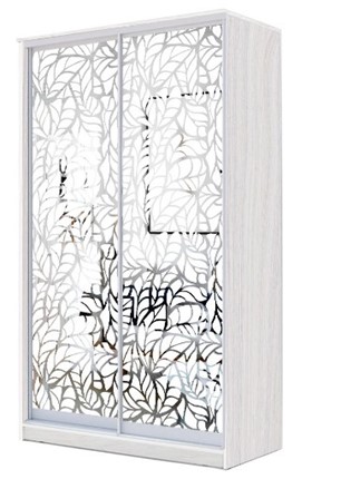 Шкаф 2-х дверный 2200х1200х620 два зеркала, "Листья" ХИТ 22-12-66-17 Ясень анкор светлый в Магадане - изображение