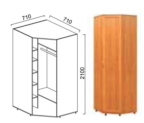 Шкаф угловой Александра-1, ПР-1, шимо светлый, МДФ с кожзамом в Магадане - изображение
