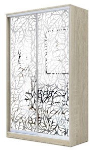 Шкаф 2-х створчатый 2300х1500х620 два зеркала, "Листья" ХИТ 23-15-66-17 Дуб Сонома в Магадане - предосмотр