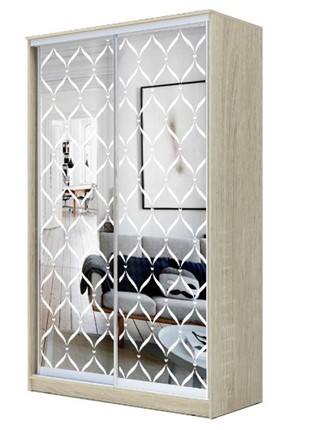 Шкаф 2-х створчатый 2400х1200х620 два зеркала, "Сетка" ХИТ 24-12-66-16 Дуб Сонома в Магадане - изображение