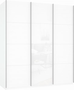 Шкаф-купе трехстворчатый Прайм (ДСП/Белое стекло/ДСП) 1800x570x2300, белый снег в Магадане - предосмотр