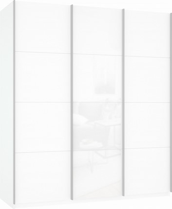 Шкаф-купе трехстворчатый Прайм (ДСП/Белое стекло/ДСП) 1800x570x2300, белый снег в Магадане - изображение
