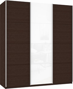 Шкаф 3-х створчатый Прайм (ДСП/Белое стекло/ДСП) 2100x570x2300, венге в Магадане