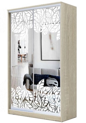 Шкаф 2-х дверный 2200х1682х420 два зеркала, "Лист малый" ХИТ 22-4-17-66-18 Дуб Сонома в Магадане - изображение