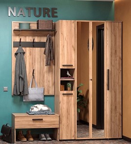 Шкаф для белья Nature 87, фасад зеркало, Дуб табачный Craft-Черный в Магадане - предосмотр 5