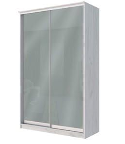 Шкаф двухдверный Хит-22-12-22 с цветным стеклом, средне-серый 074, Дуб крафт белый в Магадане - предосмотр