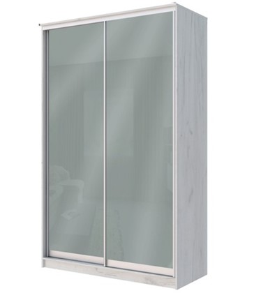 Шкаф двухдверный Хит-22-12-22 с цветным стеклом, средне-серый 074, Дуб крафт белый в Магадане - изображение