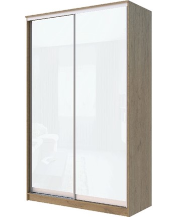 Шкаф двухдверный Хит-22-12/2-22 с цветным стеклом, белое №10, Дуб крафт золотой в Магадане - изображение