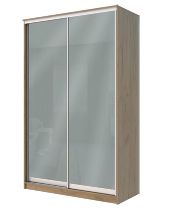 Шкаф двухстворчатый Хит-22-12/2-22 с цветным стеклом, средне-серый 074, Дуб Крафт золотой в Магадане - изображение
