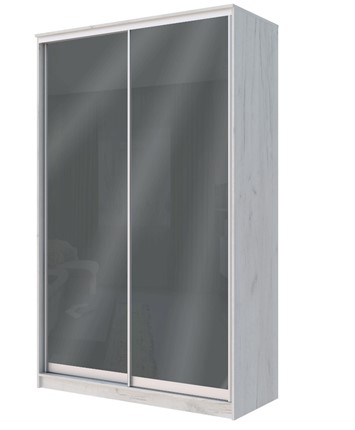 Шкаф двухдверный Хит-22-12/2-22 с цветным стеклом, темно-серый 073, Дуб Крафт белый в Магадане - изображение