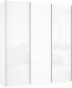 Шкаф Прайм (Белое стекло/ДСП/Белое стекло) 2100x570x2300, белый снег в Магадане