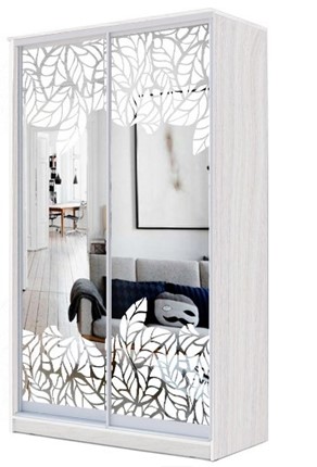 Шкаф 2-х дверный 2200х1200х420 два зеркала, "Лист малый" ХИТ 22-4-12-66-18  Ясень анкор светлый в Магадане - изображение