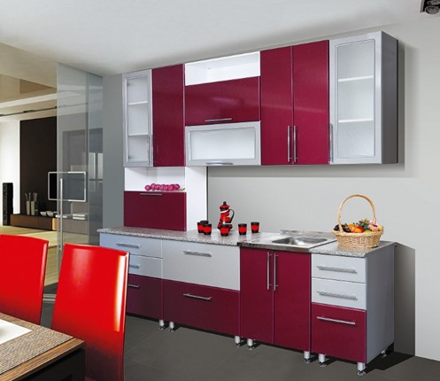 Кухонный гарнитур Мыло 224 2600, цвет Бордо металлик/Серебристый металлик в Магадане - изображение