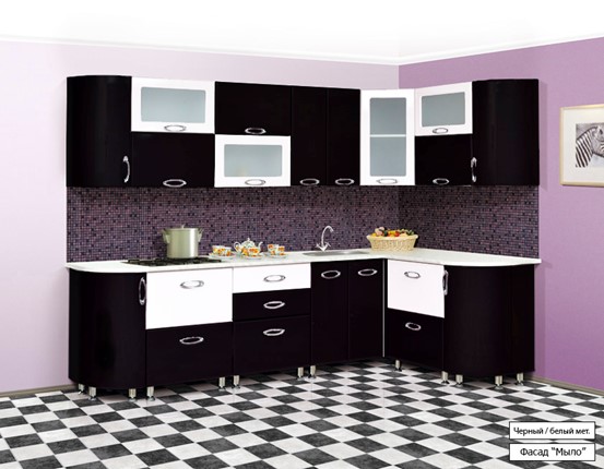Угловой кухонный гарнитур Мыло 128 2700х1500, цвет Черный/Белый металлик в Магадане - изображение