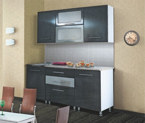 Модульный кухонный гарнитур Мыло 224 2000х718, цвет Черный/Графит в Магадане - изображение