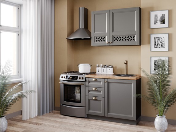 Кухонный гарнитур Амели-3 1600, Чёрный/Оникс серый в Магадане - изображение