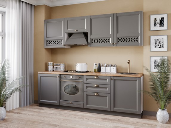 Кухонный гарнитур Амели-3 2400, Белый/Оникс серый в Магадане - изображение