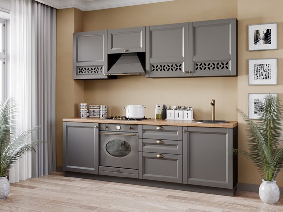 Кухонный гарнитур Амели-3 2400, Чёрный/Оникс серый в Магадане - изображение