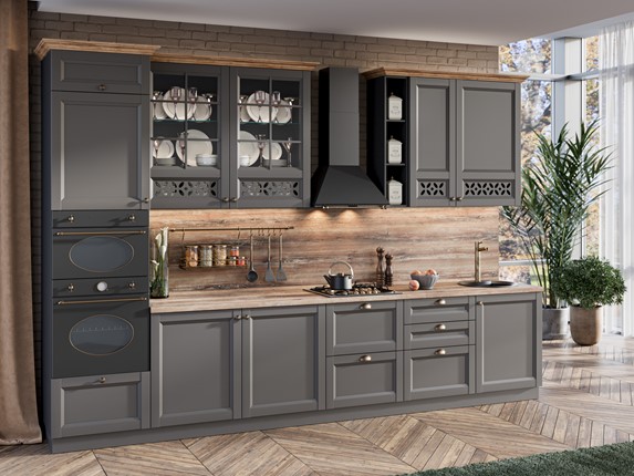 Кухонный гарнитур Амели-3 3600, Чёрный/Оникс серый в Магадане - изображение